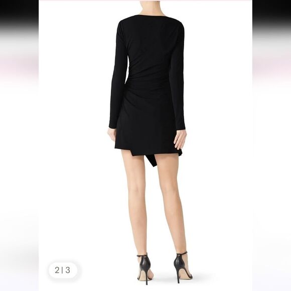 Cinq A Sept Coralie Deep V Neck Mini Dress Long Sleeve Black Size L - Picture 3 of 8